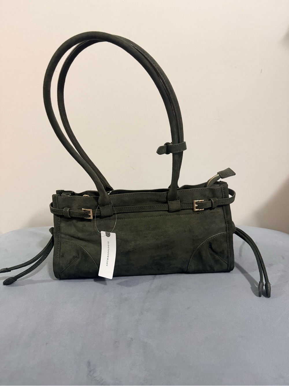 Anthropologie Dark Green Suede Shoulder Bag